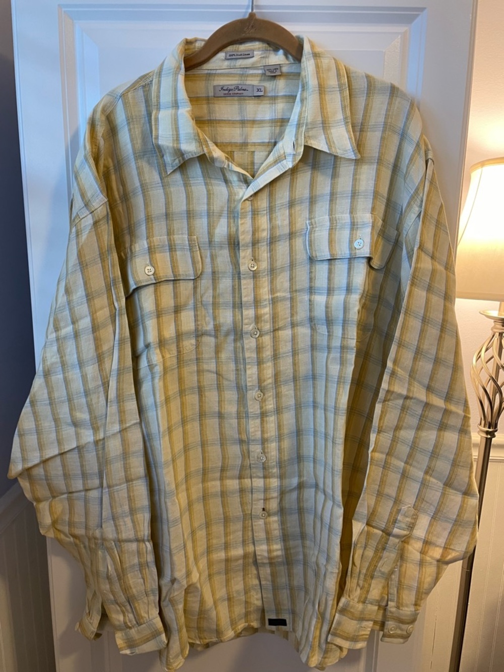 Indigo Palms Men's Size XL Long Sleeve 100% Linen Machine Wash Shirt